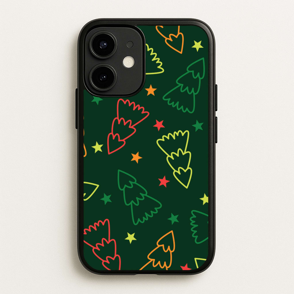 Colourful Christmas Tree Outlines Pattern iPhone 12 Mini Case