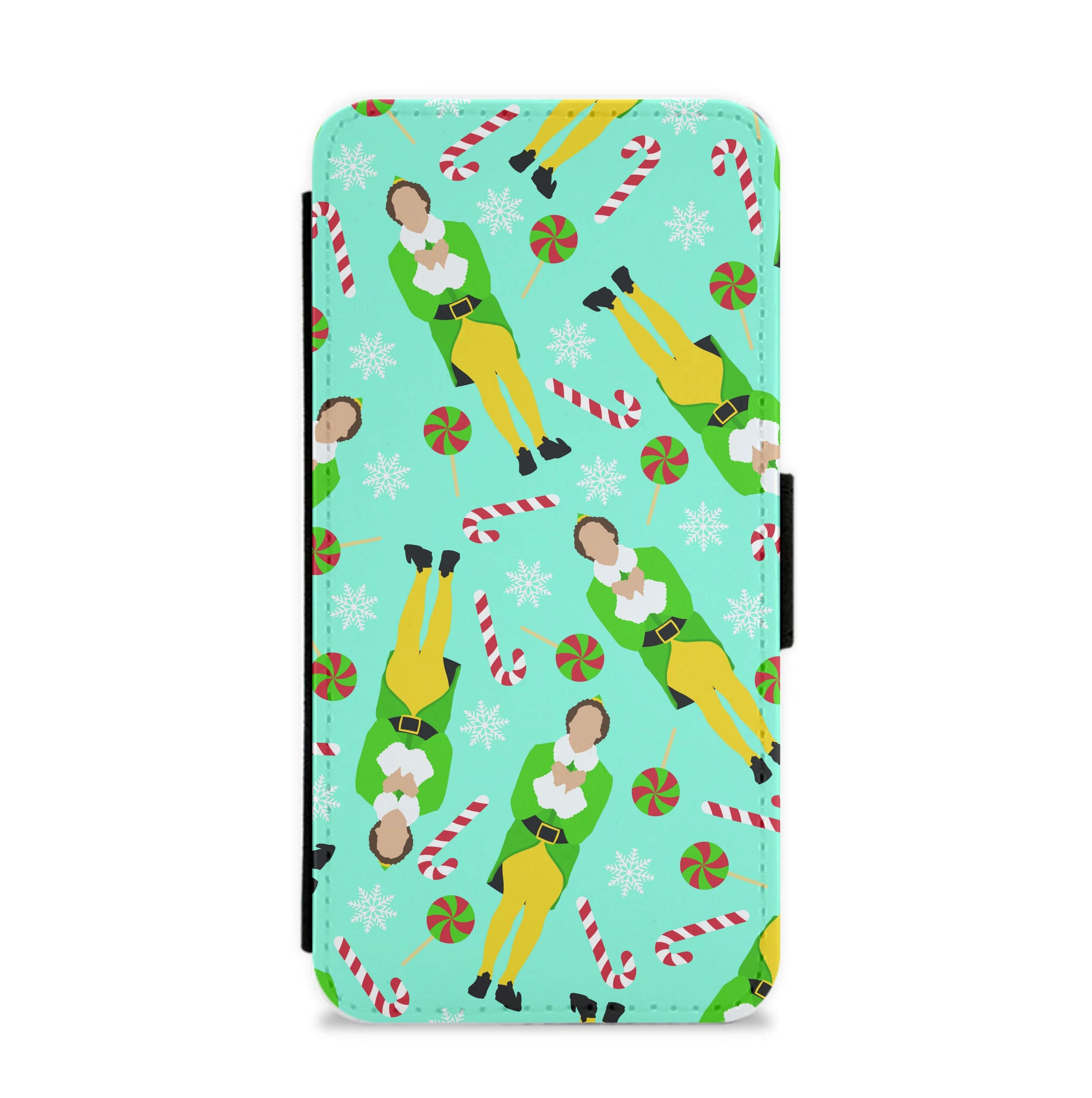 Elf Candy Cane Pattern Blue Flip / Wallet Phone Case