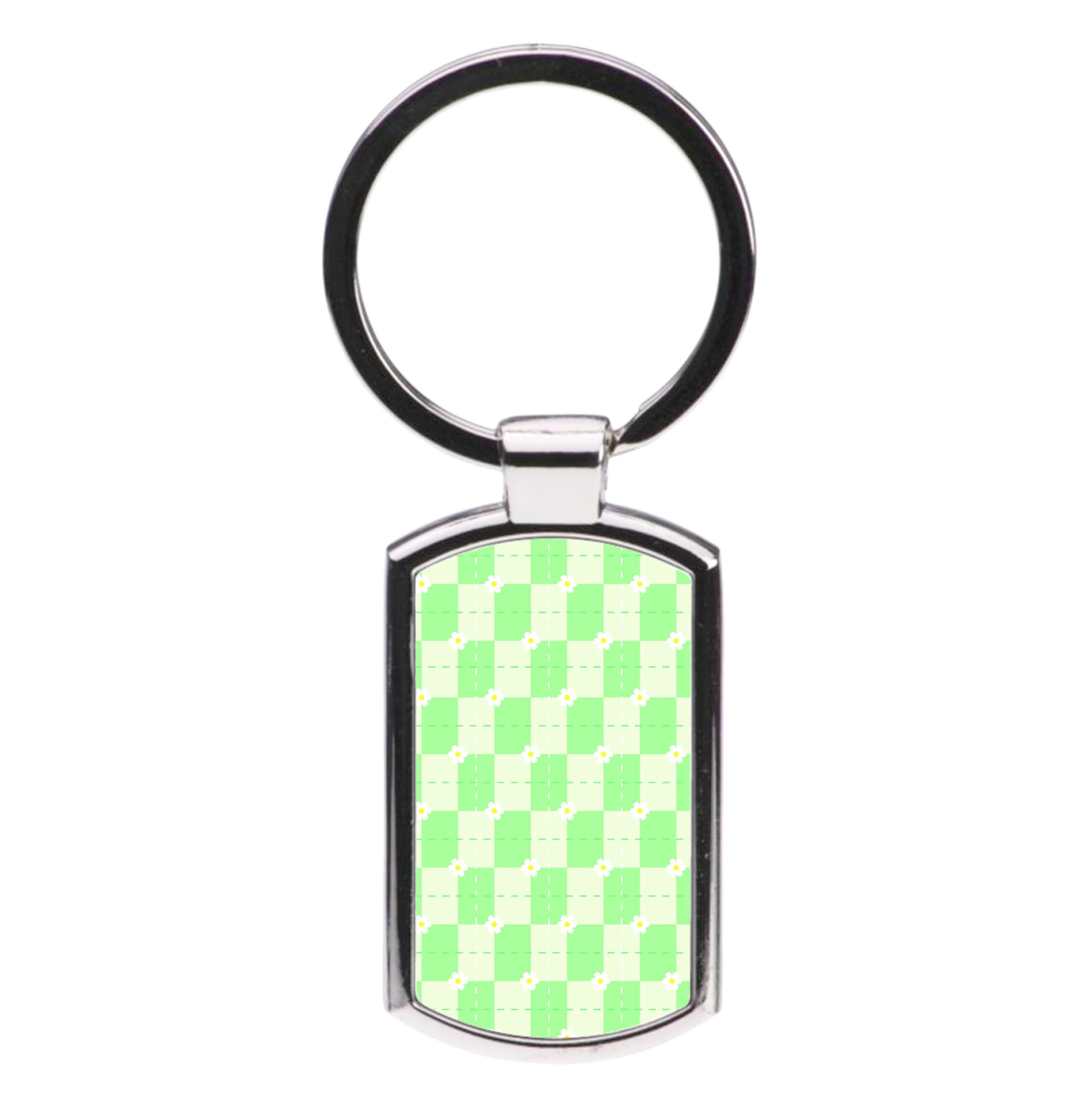 Green Plaid Daisies  Luxury Keyring