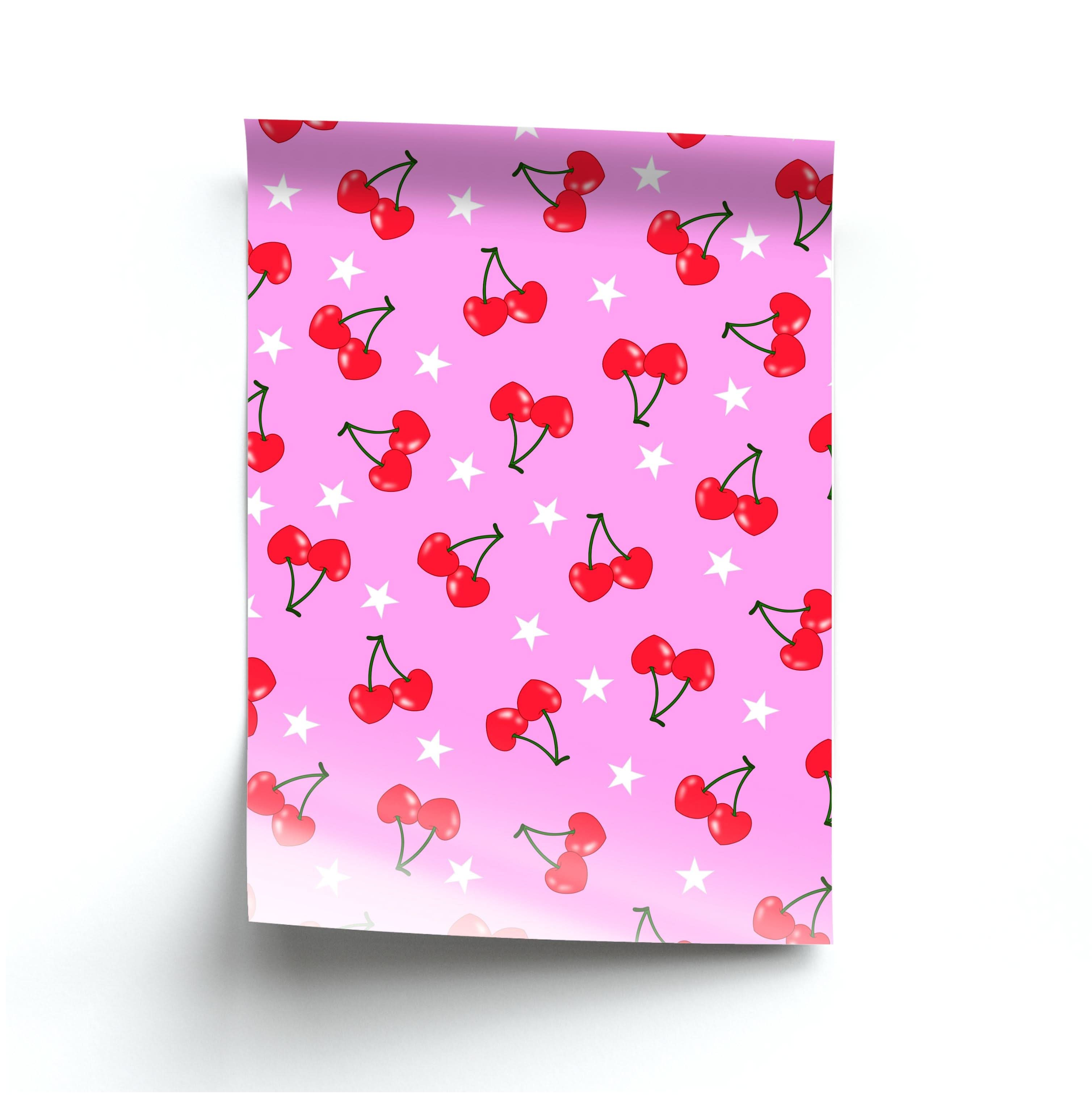 Heart Cherries And Stars Pattern Poster