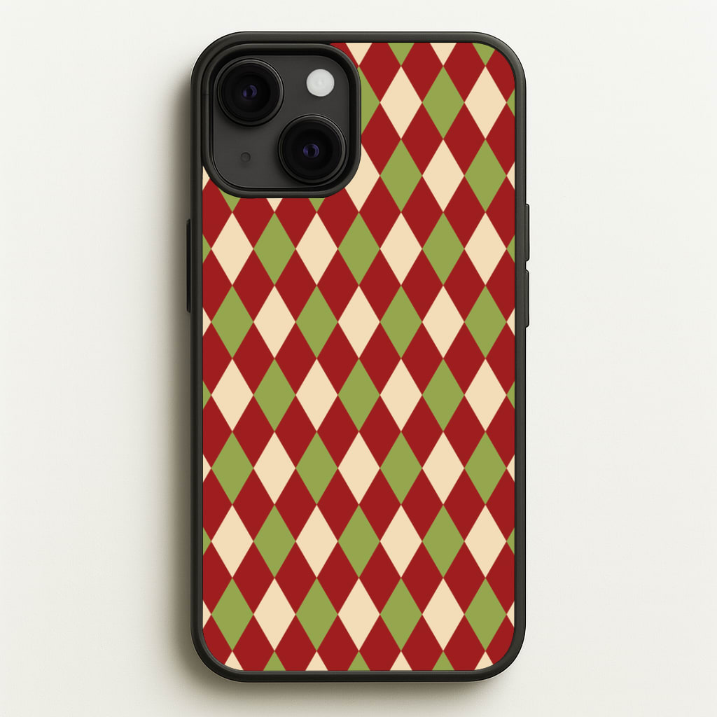 Red And Green Argyle Christmas Pattern iPhone 13 Case