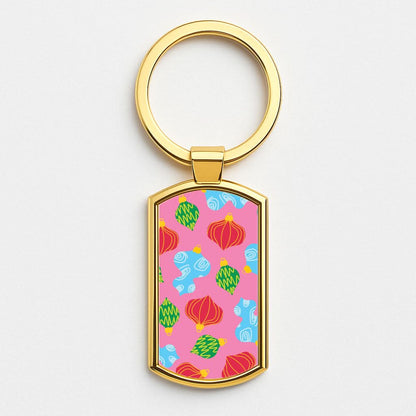 Abstract Christmas Baubles Pattern Gold Keyring