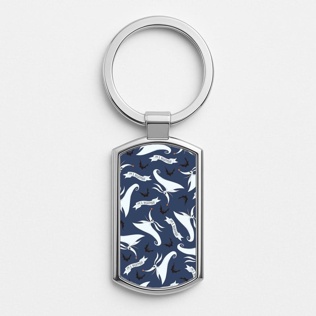 Skeleton Dog And Bats Pattern Silver Metal Keyring