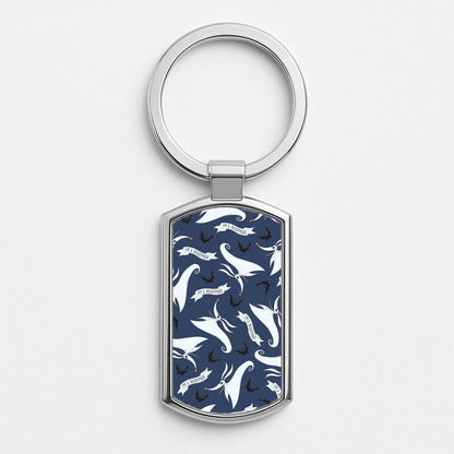 Skeleton Dog And Bats Pattern Silver Metal Keyring