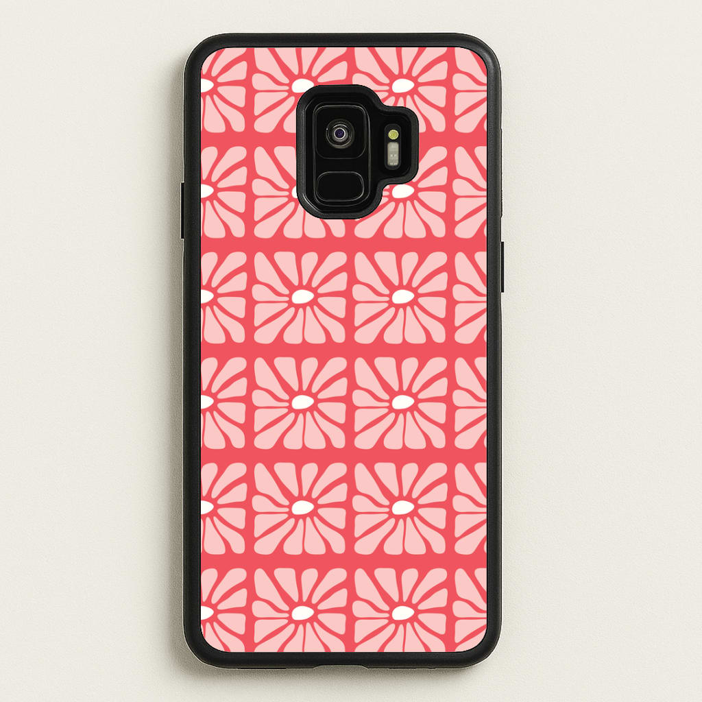 Square Abstract Flowers Pink Galaxy S9 Case