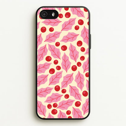 Pink Holly And Berries Pattern iPhone 5 / 5s / SE 2016 Case