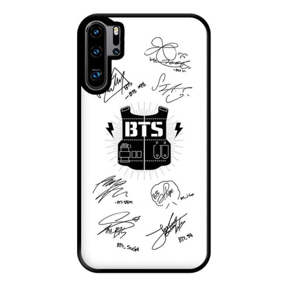 White K-Pop Band Army Logo and Signatures Phone Case