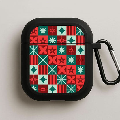 Geometric Square Christmas Pattern Black AirPods Case