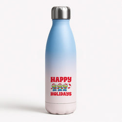 Happy Holidays Cute Green Aliens Blue Water Bottle