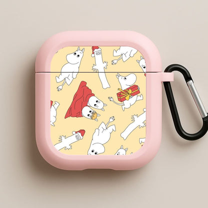 Christmas Mooms Pattern Pink AirPods Case