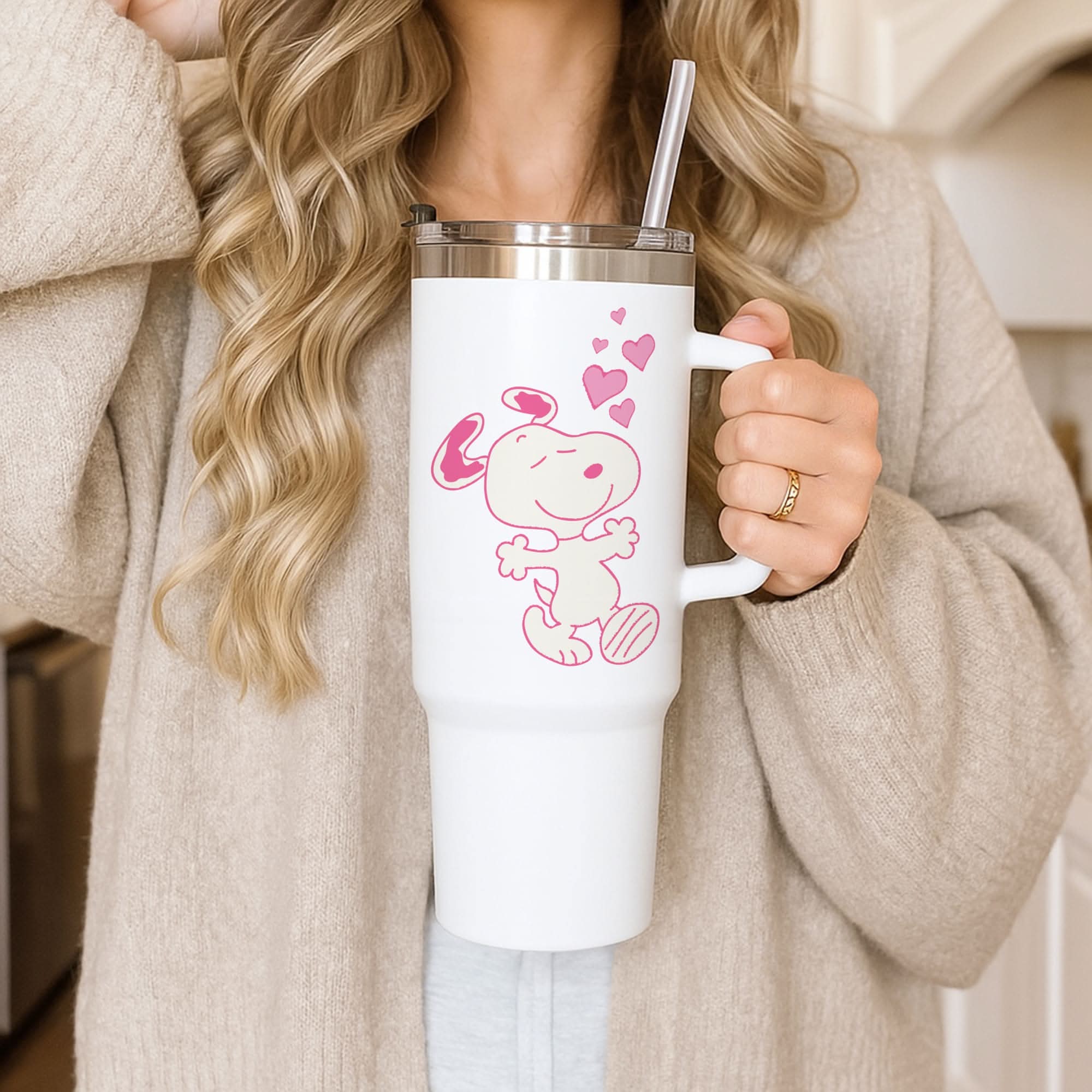 Cartoon Beagle Valentine Hearts Pattern Tumbler