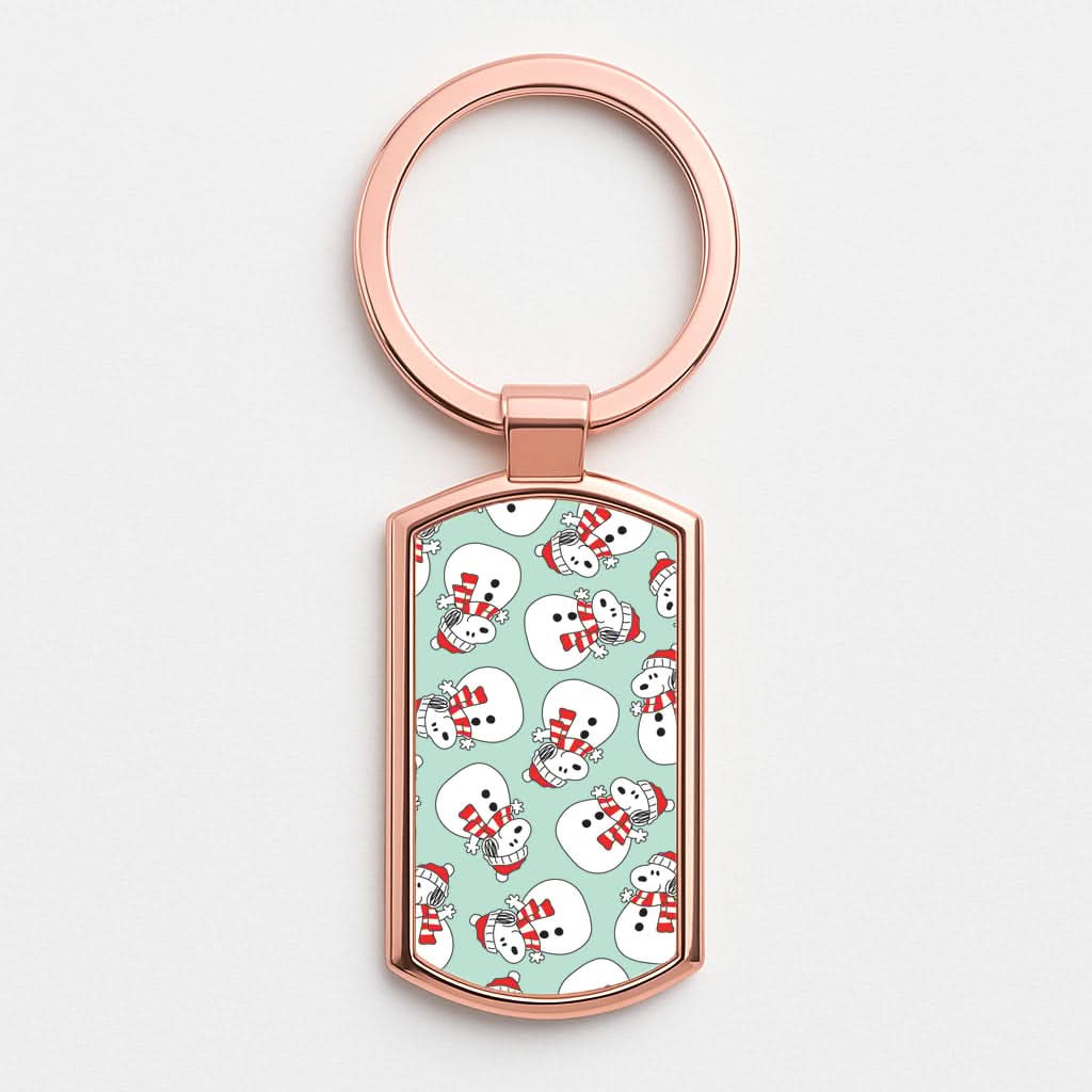 Cartoon Beagle Snowman Pattern Rose Gold Keyring
