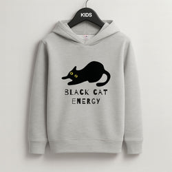 Black Cat Energy Grey Kids Hoodie