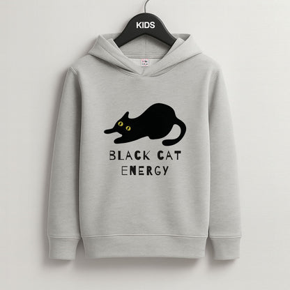 Black Cat Energy Grey Kids Hoodie