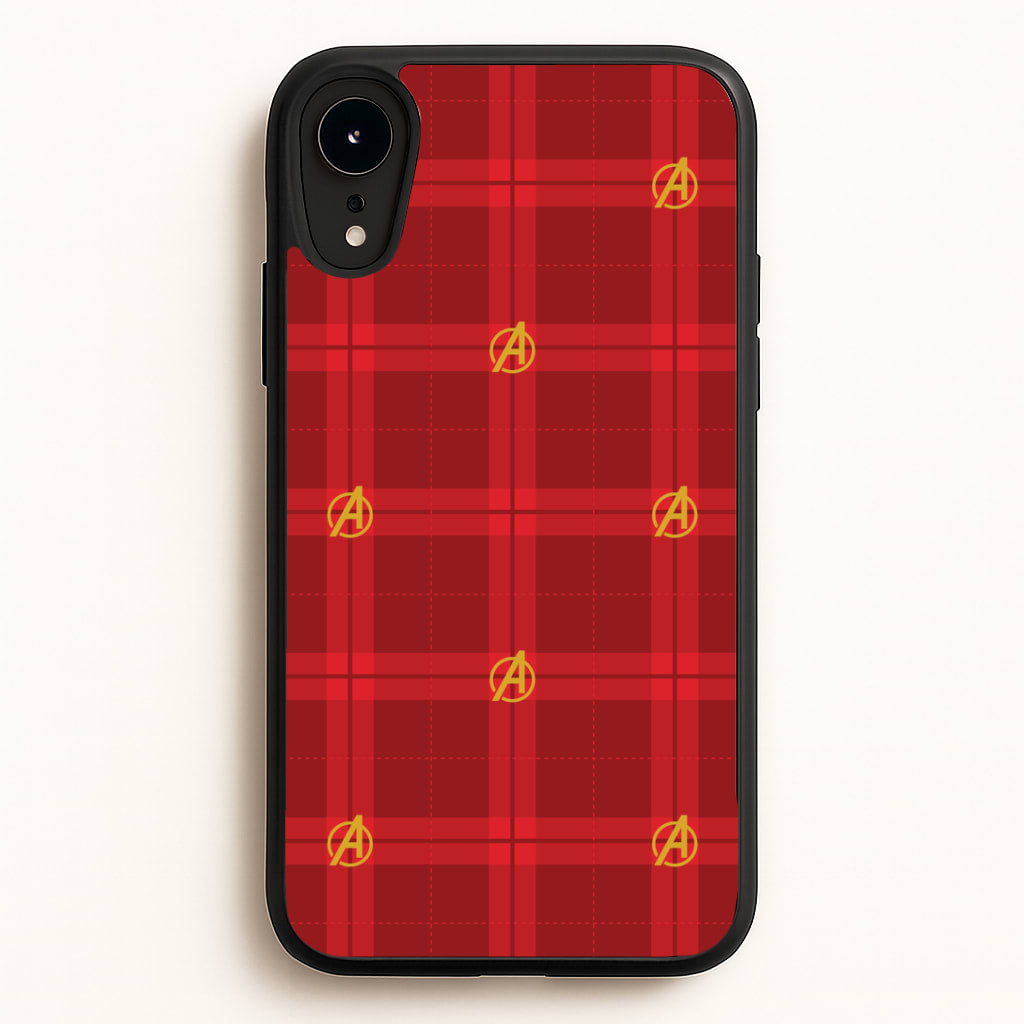 Superhero Team Red Tartan Pattern iPhone XR Case