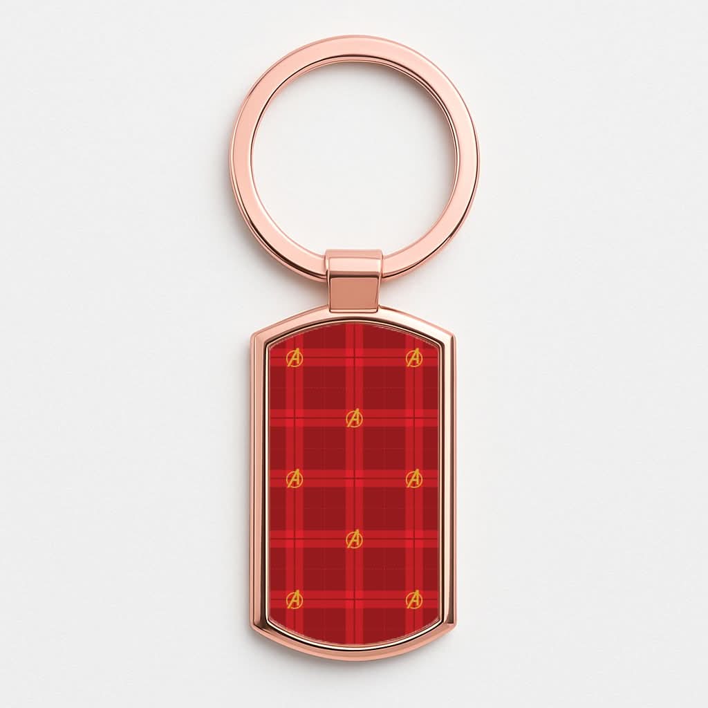 Superhero Team Red Tartan Pattern Rose Gold Keyring