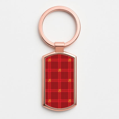 Superhero Team Red Tartan Pattern Rose Gold Keyring