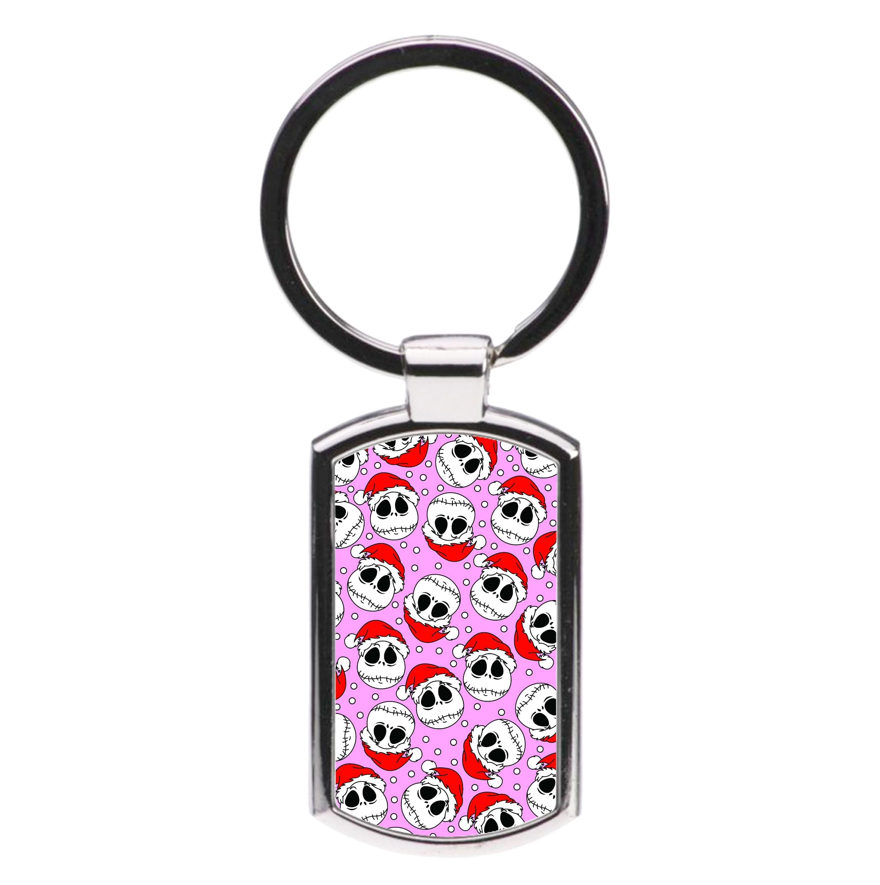 Pink Christmas Skull Pattern Luxury Keyring