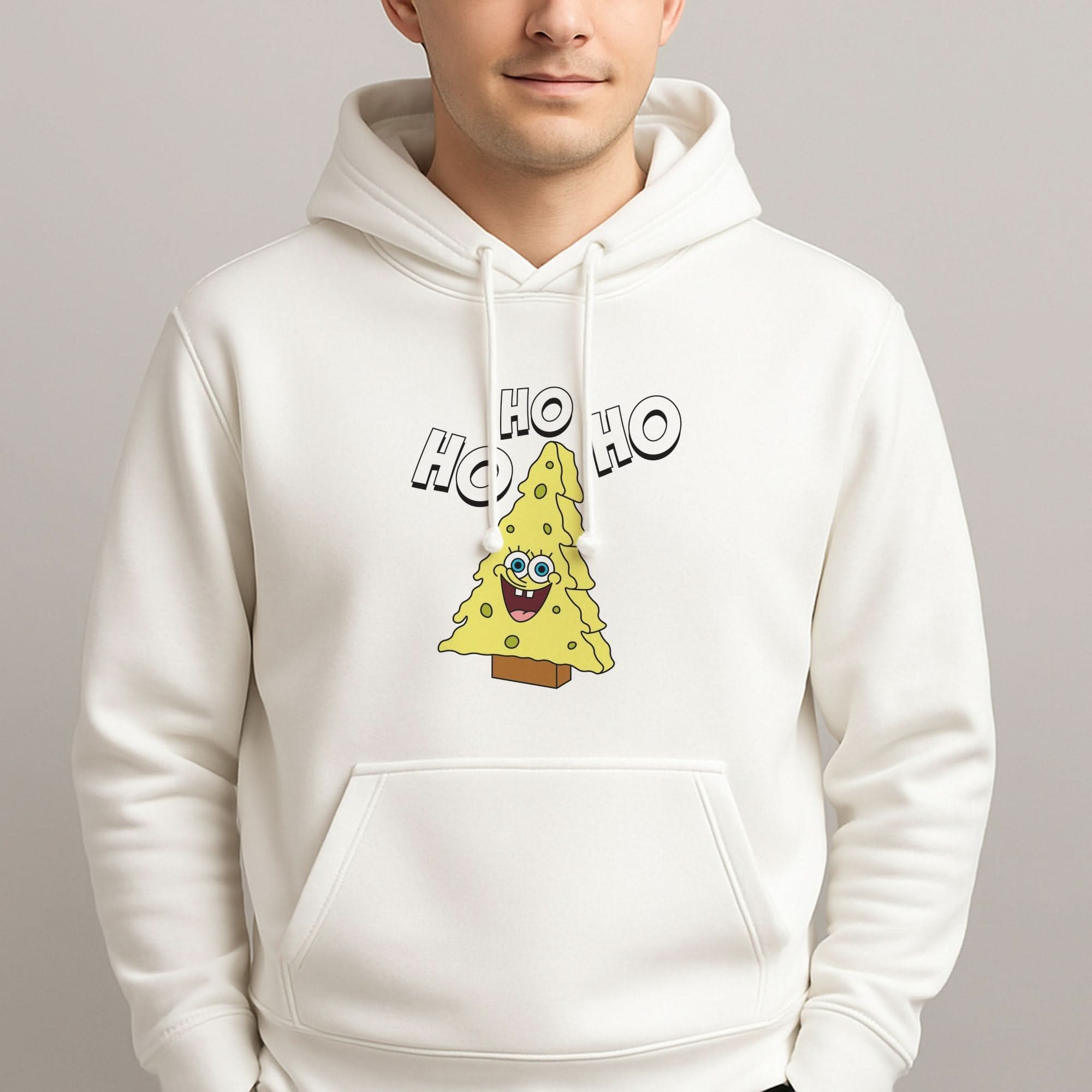 Christmas Tree Cartoon Sponge Mens Hoodie