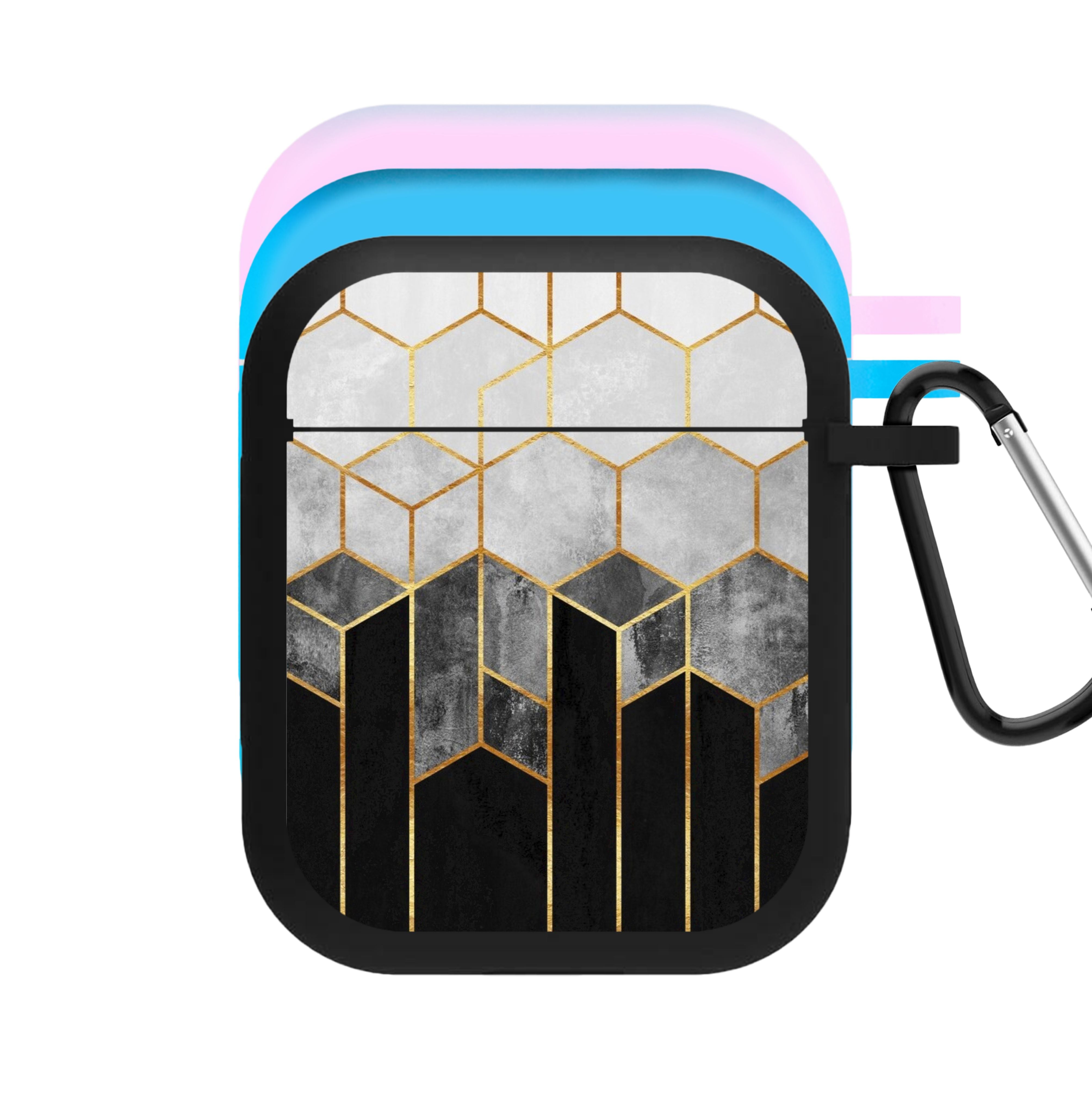 Black White & Gold Honeycomb Pattern AirPods Case