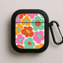 Abstract Trippy Retro Flowers Black AirPods Case