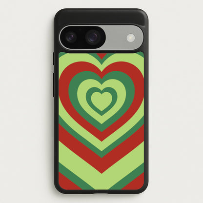 Red And Green Trippy Heart Christmas Pattern Google Pixel 9 / 9 Pro Case