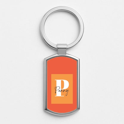 Orange Personalised Name Silver Metal Keyring