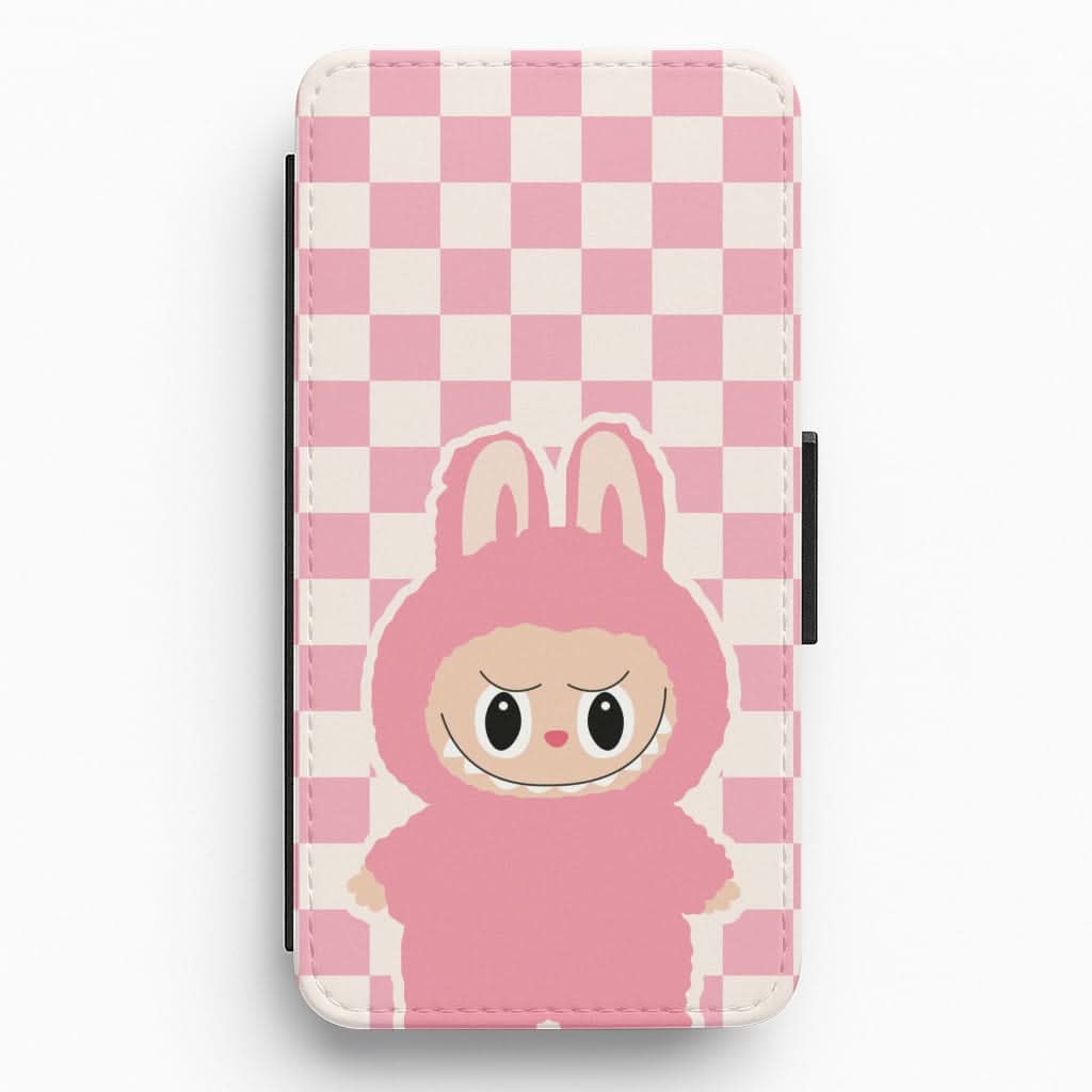 Checkered Cute Pink Monster  Flip / Wallet Phone Case