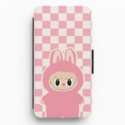 Checkered Cute Pink Monster Flip / Wallet Phone Case 1