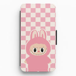 Checkered Cute Pink Monster  Flip / Wallet Phone Case