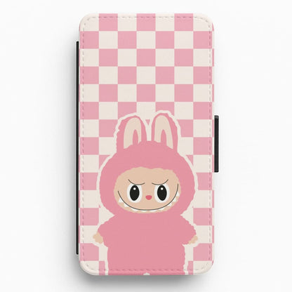Checkered Cute Pink Monster  Flip / Wallet Phone Case