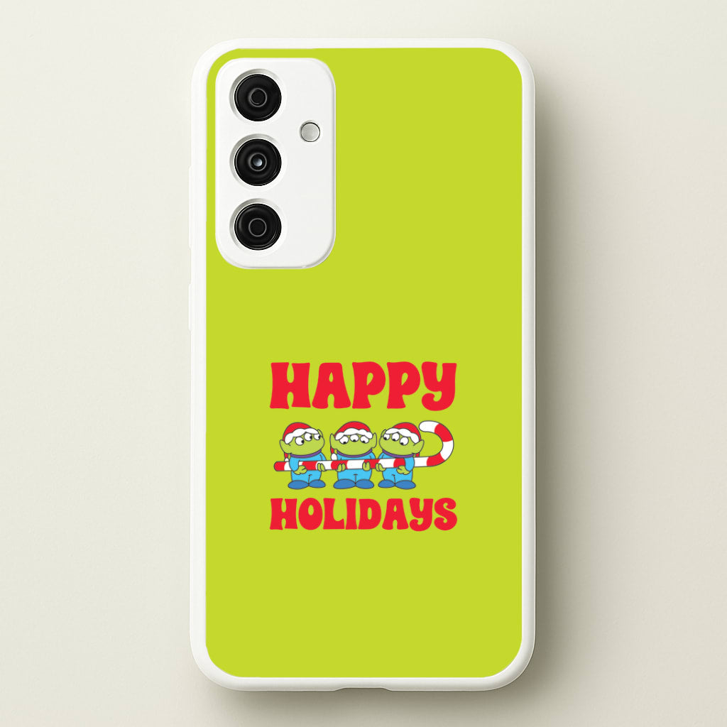 Happy Holidays Cute Green Aliens Galaxy A55 Case