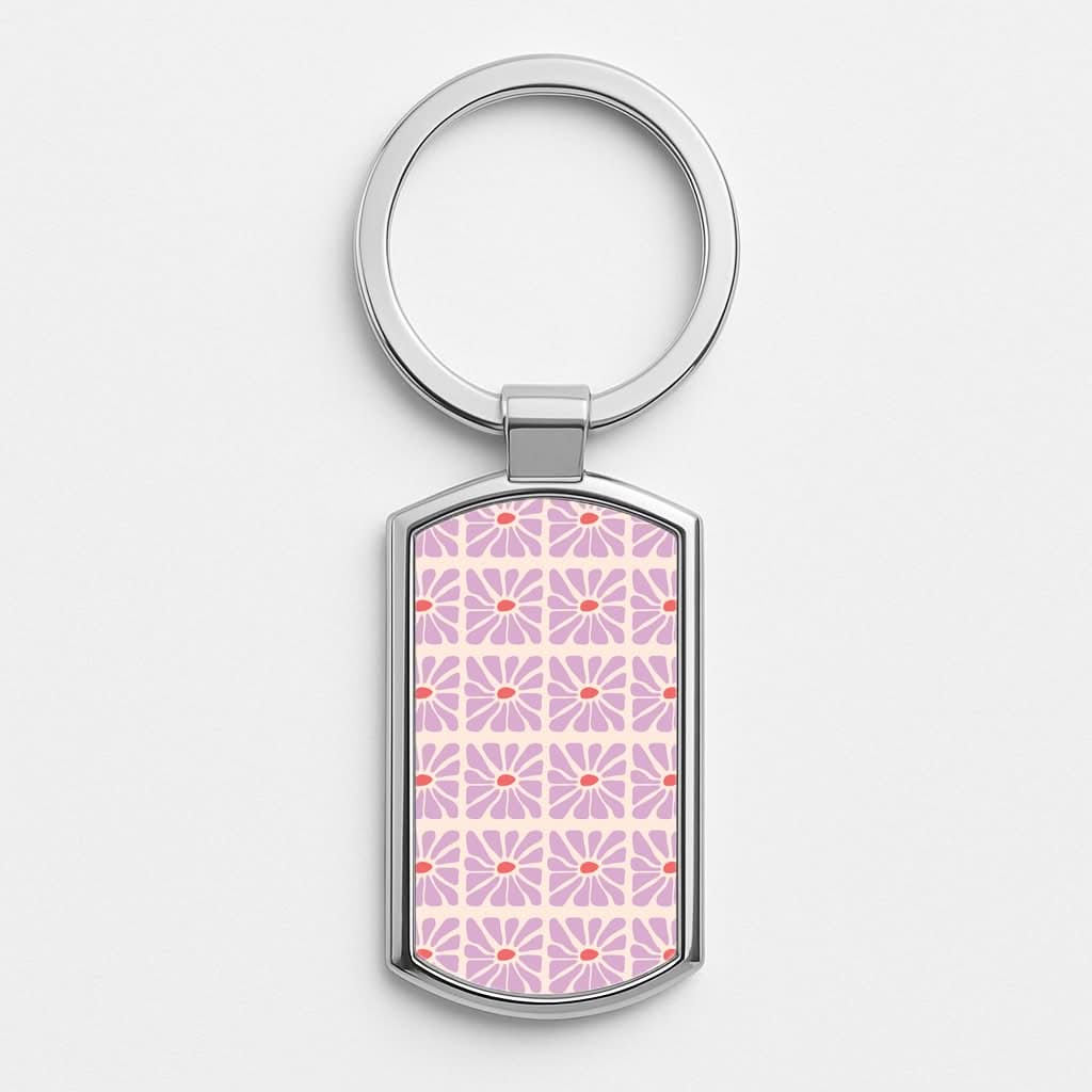 Square Abstract Flowers Mauve Luxury Keyring