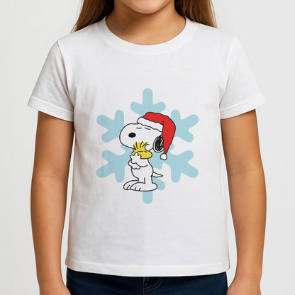 Christmas Cartoon Beagle And Bird  Girls T-Shirt