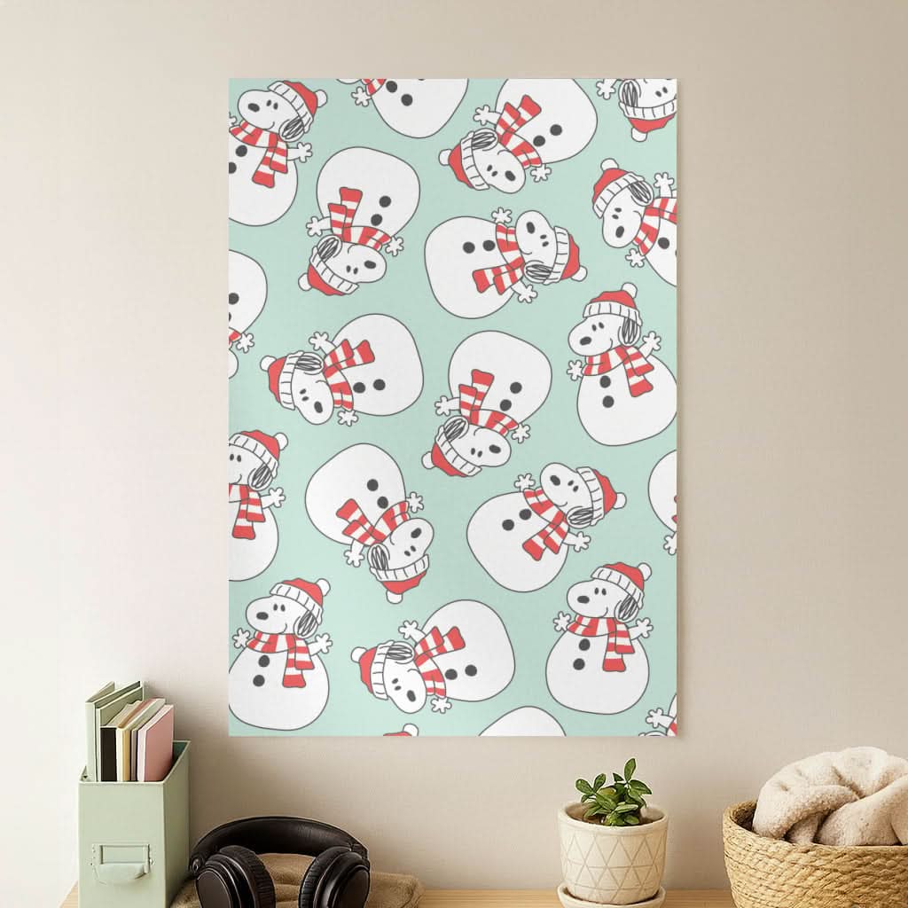 Cartoon Beagle Snowman Pattern Poster