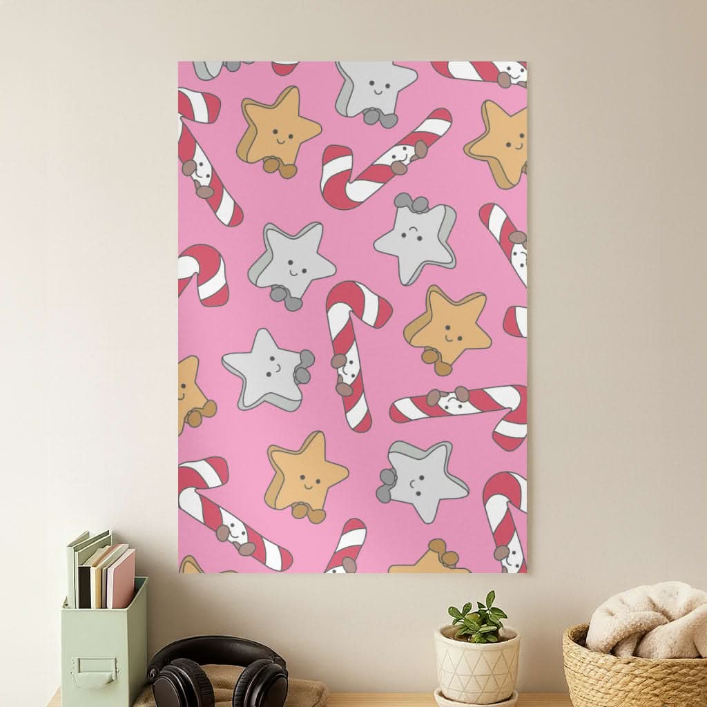 Pink Christmas Plushies Pattern Poster