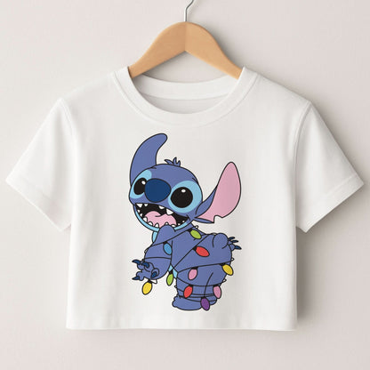 Cute Blue Alien Fairylights Crop Top