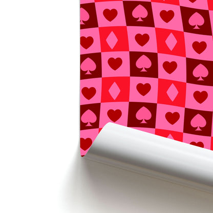 Card Suits Pattern Red Poster