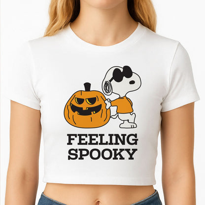 Feeling Spooky Cartoon Beagle Crop Top