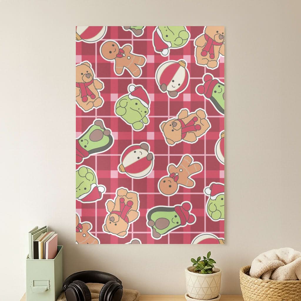Christmas Plushies Tartan Pattern Poster