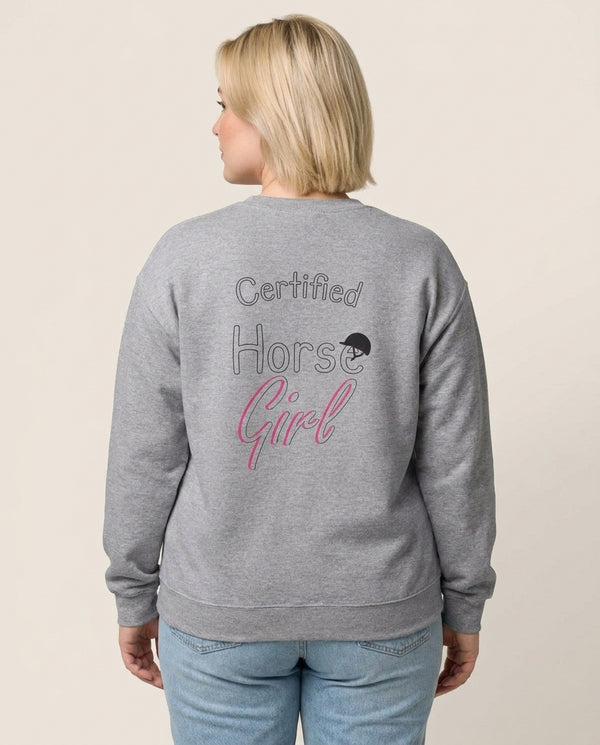 Certified Horse Girl - Horses Sweatshirt — Grey Back, worn