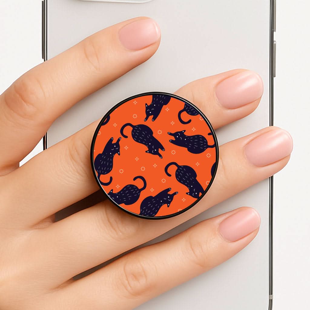 Black Cats And Stars Pattern Phone Grip