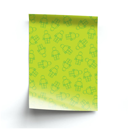 Bricks Figures Pattern Green Poster