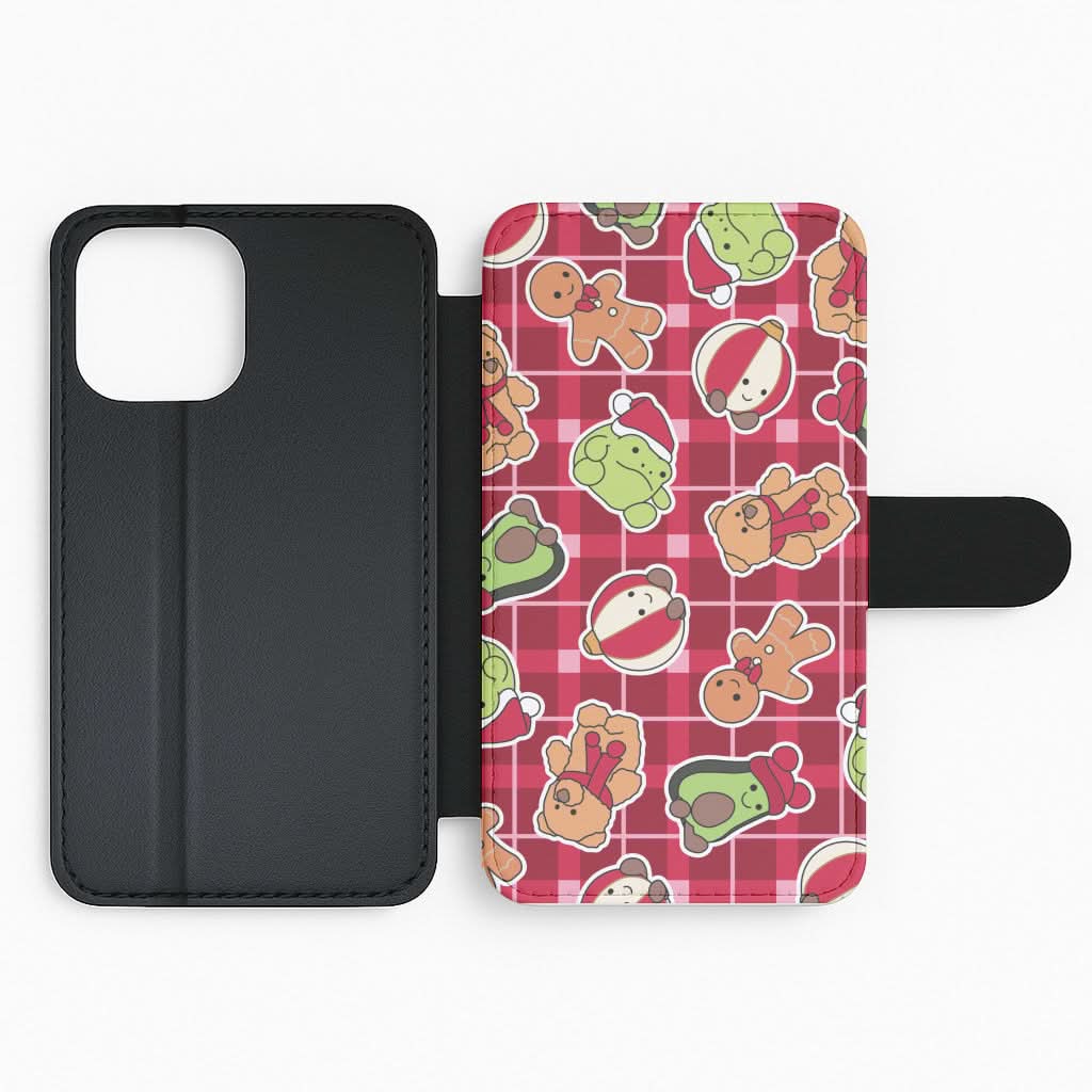 Christmas Plushies Tartan Pattern Flip Phone Case
