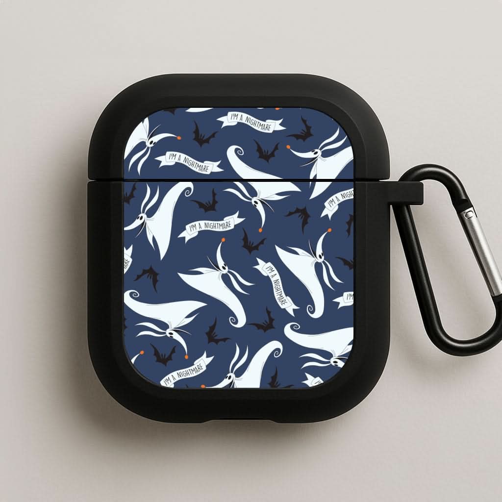 Skeleton Dog And Bats Pattern Black AirPods Case