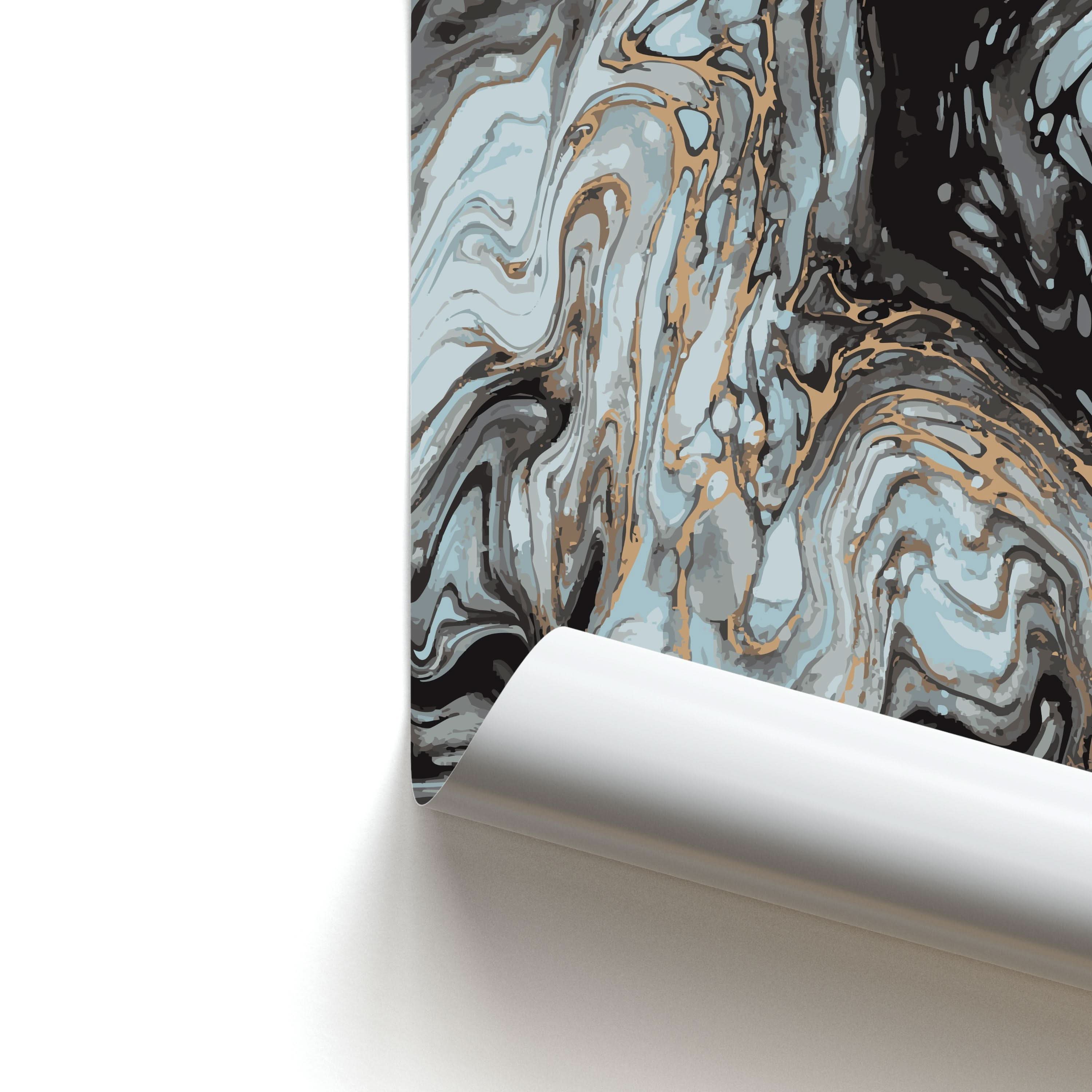 Black And Gold Cloudy Marble Poster