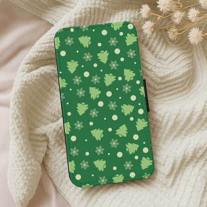 Cartoon Christmas Trees And Snowflakes Pattern Leather Phone Case