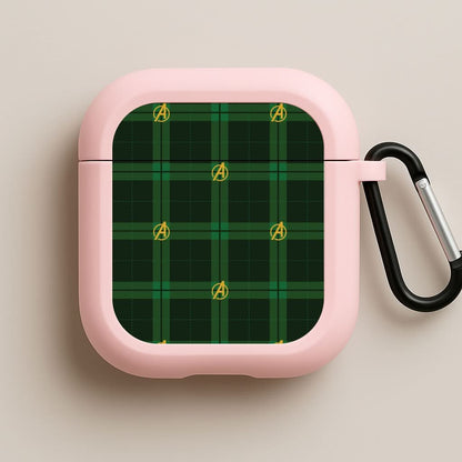 Superhero Team Green Tartan Pattern Pink AirPods Case