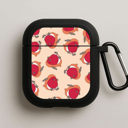 Christmas Robin Plush Pattern Black AirPods Case