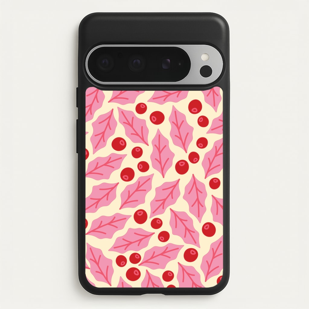 Pink Holly And Berries Pattern Google Pixel 9 Pro XL Case